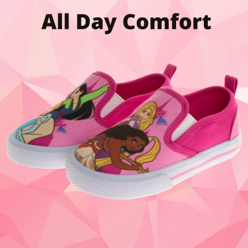 Disney Princess Shoes For Toddler Girls - Moana Cinderella Mulan Aurora- Kids Toddler Character Low Top Slip-On Casual Tennis Canvas Sneakers (Toddler/Little Kid) (Pink) (Size 10 Toddler) #TOP1