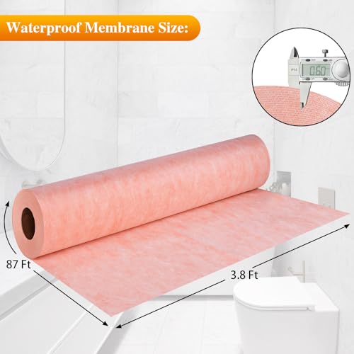 Waterproofing Membrane for Shower,3.8 ft x 87 ft Waterproof Shower Membrane for Sauna Bathroom Steam Room Wall Tile Underlayment,Tile Underlayment Seam Tape Uncoupling Band,23.6 Mils Thick,330 Sq Ft by JIANBENKJ - Image 2