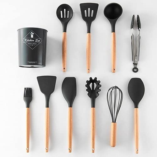 Kit Utensílios de Cozinha de Silicone 12pcs C/Suporte Flórida- Cinza Grafite