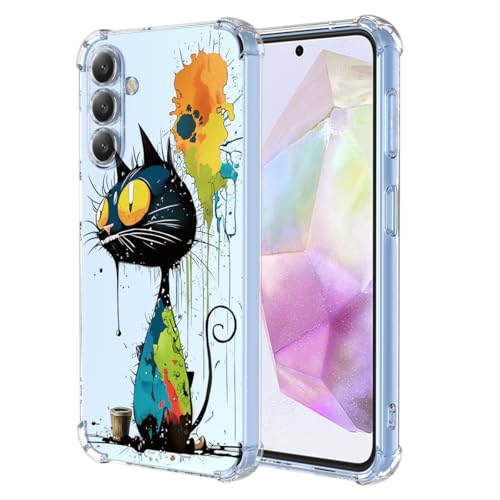 YUXING Cover Trasparente per Samsung Galaxy A56 5G - Custodia Protettiva Sottile in TPU Morbido Antiurto con Carino Motivo Disegno Cool (Black Cat)