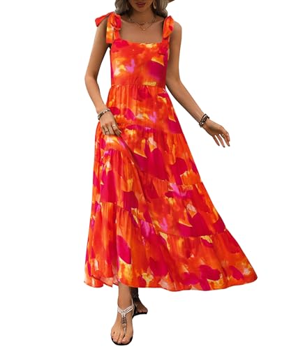 PRETTYGARDEN Women Dresses 2025 Summer Floral Sleeveless Maxi Dress Casual Spaghetti Strap Tiered Flowy Beach Long Dress