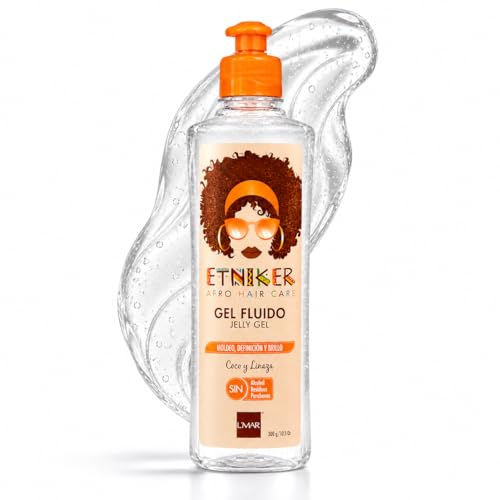 Etniker Jelly Gel Fluid for Curly Hair. Hydrating Curl Definer with Soft Hold, No Crunch & No Flakes Coconut & Flaxseed Styling Gel. Frizz Control, Shine & Volume for Wavy, Curly & Coily Hair. 10 oz