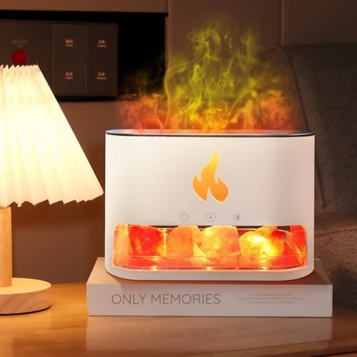 Himalayan Salt Essential Oil Diffuser with Flame Effect 150ML Aromatherapy Water Diffuser, Colorful LED Night Light & Humidifier with Timer, Perfect for Home, Large Room, Auto Shut-Off