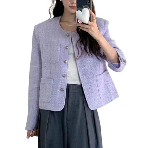 Manteau en tweed à col rond pour femme style coréen veste ample chic