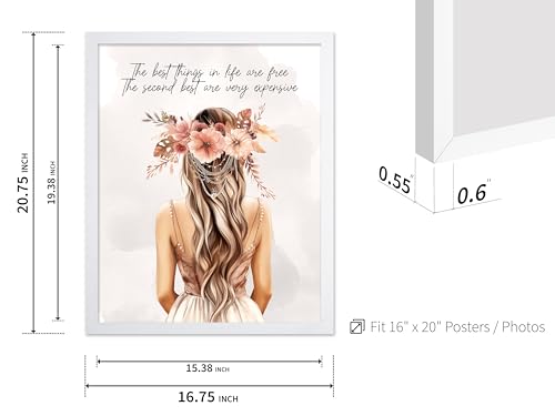 Image of Poster Master The Best Thing In Life Are Free Poster - Fashion Print - Trendy Art - Flower Art - Gift for Women & Fashionista - Funny Glamour Decor for Bedroom or Girl's Room, 16x20 White Framed