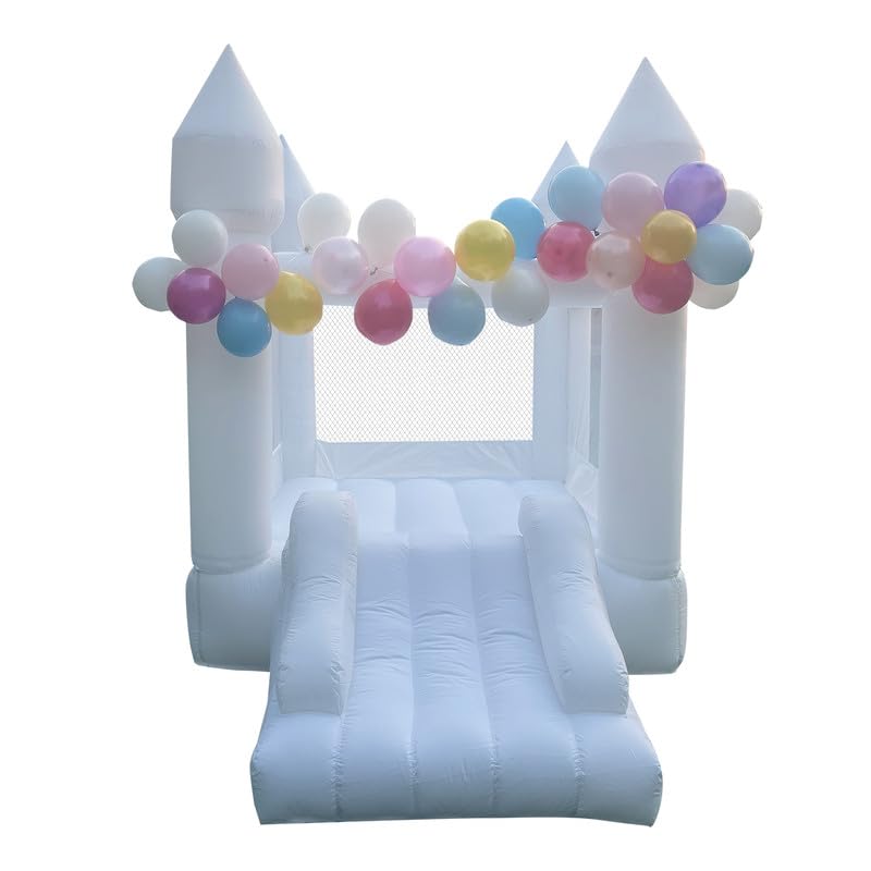 White Bounce House with Slide for Toddlers 1-8 Kids 8ftx6ft Indoor Small Mini Oxford Cloth Inflatable Castle Bouncy House Included Blower
