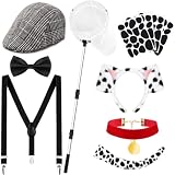 Matiniy 11 Pcs Halloween Dalmatian and Dog Catcher Costume Set Include Dog Headband Tail Collar Felt Stickers Hat Bowtie Suspenders for Men Women Dress Up