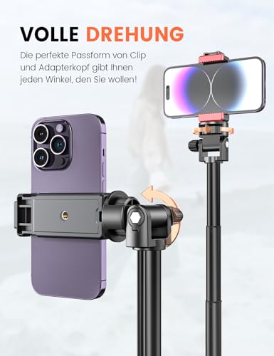 180cm Handy Stativ für Smartphone, Stabiles Erweiterbarer Aluminium Stangen & Größere und längere Stativbeine, Handystativhalter mit Fernauslöser Kompatibel Smartphone