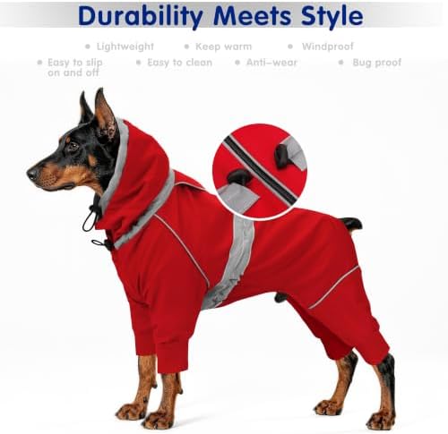 Paiaite Softshell Dog Jacket: Windproof Water-Repellent Outdoor Coat with Safety Reflective, Leash Hole & Fur-Safe Buckle (No Hook & Loop) for Cold Weather, Hiking & Active Dogs Red 3XL — view 6