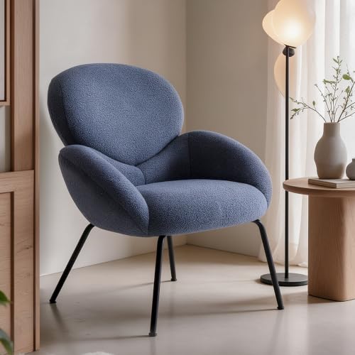 Image of Modern Accent Chair for Bedroom, Boucle Accent Chair (Blue)