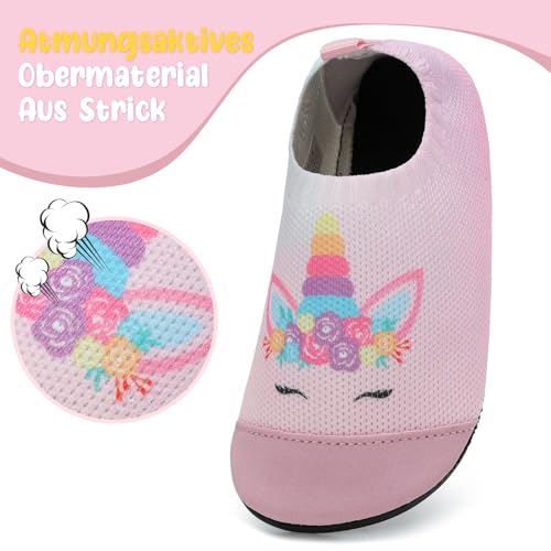BARFULKER Hausschuhe Kinder Mädchen Jungen Atmungsaktive Pantoffeln Leicht Rutschfest Lauflernschuhe Kleinkinder Hüttenschuhe Kindergarten Slippers Barfußschuhe(Rosa,27 EU)