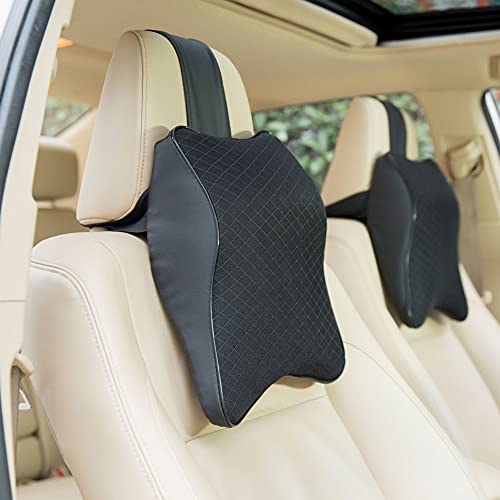 Car Seat Headrest Neck Rest Cushion - Ergonomic Car Neck Pillow Durable 100% Pure Memory Foam Carseat Neck Support - Comfty Car Seat Back Pillows for Neck/Back Pain Relief (Black 2pcs)