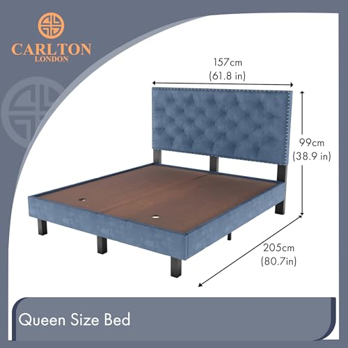 Image of Wooden Modern Upholstered Queen Size Bed for Bedroom | Wooden Double Bed Without Storage | Platform Cot Upholstered Bed with Upholstery Fabric | Engineered Wood | 6.5 x 5 Ft | Teal