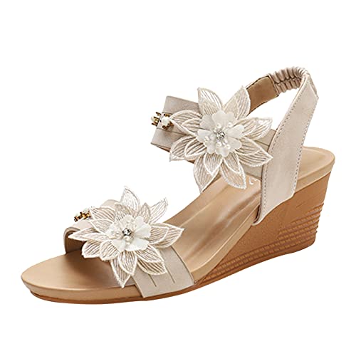 Sandales pour dames compensées beige taille 42 pour marcher confortablement au jardin et à la plage