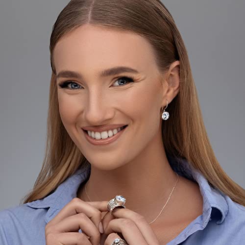 925 Sterling Silver Earrings With 2 White Round Cubic Zirconia, 10Mm Bezel, Impressive Bling Effect Hypoallergenic, Nickel And Lead-Free, Artisan Handcrafted Designer, French Wire Back, Made In Israel #TOP3