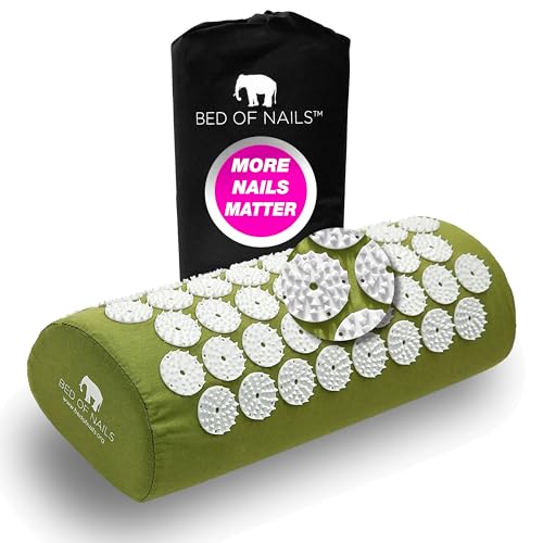 BED OF NAILS Original Comfortable Acupressure Lumbar Cushion Pillow, 2142 Acupuncture Pressure Points, Neck Pain Relief, Increased Energy, Relaxation, FSA/HSA Eligible, Drawstring Bag, 15x6x4, Green