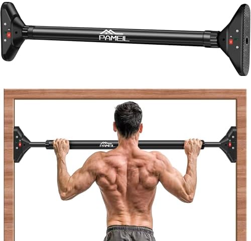 Pameil Klimmzugstange Türrahmen, Pull Up Bar Tragkraft bis 200 Kg | Ohne Schrauben & Bohren. 360° drehbares Zahnradschloss, ausziehbar 75-94cm. Stabil bis 200kg. Für Zuhause & Fitn