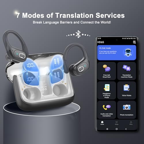 Image of AI Translation Earbuds Real Time, 164 Language Translator Earbud 3-in-1 Bluetooth 5.4 Translator Earbuds with 6 Translation Modes, 75H Translators Headphones with APP for Travel Business, Iron Gray