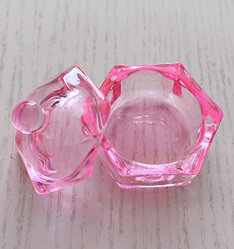 GBSTORE 2 Pcs Glass Crystal Cup with Lid,Nail Art Acrylic Liquid Powder Dappen Dish Cups Bowl Glassware Tools,Pink - Thumbnail 4
