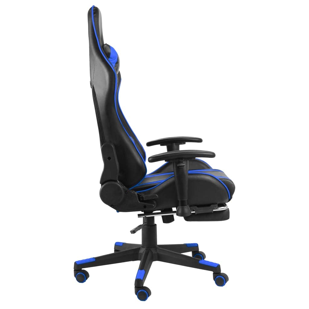 Gaming-Stuhl mit Fußstütze und Drehfunktion Blau PVC Metall ergonomisch für Büro Homeoffice Jugend PC Esport komfortabel mit Rücken- und Nackenkissen