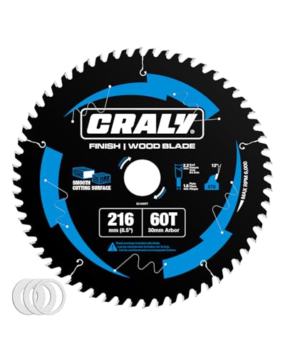 Image of CRALY 216mm 60 Teeth Ultra Fine Finish Wood Cutting Circular Saw Blade, 30mm Arbor, Carbide Tipped, Thin Kerf, Black Ice™ Coating, for Plywood, MDF, OSB, Laminated(E21660FF)