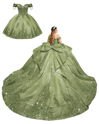 Youjiayi Lace Appliques Sage Green Quinceanera Dresses with Bow Size 12