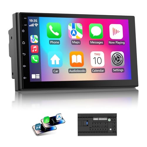 Haudio 7 Inch Double Din Car Stereo with Wireless Apple CarPlay & Android Auto, Touchscreen Android Radio, Bluetooth Car Audio Receiver (No reversing Camera) by Haudio - Used condition - US$55.00