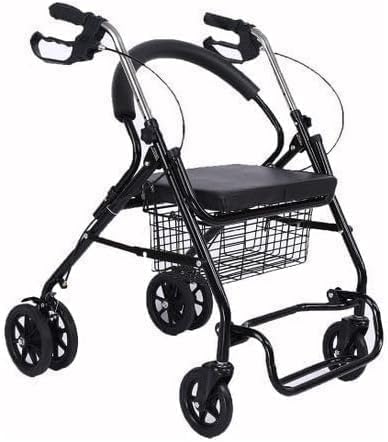 Health Mobility Aid Folding Rolling Walking Frame with Paded Seat (85cm) - Black