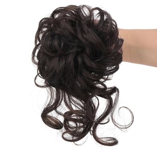 onemily Messy Bun Hair Piece Curly Wavy Hair Buns Scrunchies Tousled Updo Hair Extensions with Elastic Hair Bands Ponytail Hair Extensions for Women 4#