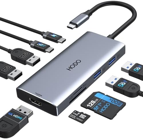HODO USB C Hub für MacBook, USB-C Adapter Multiport 9 in 1 mit 4K 60Hz HDMI, 100W PD, SD TF Kartensteckplatz, 4USB und USBC Datenport, Type-C Dongle für Mac Book Pro Air/iPad/Surface/HP