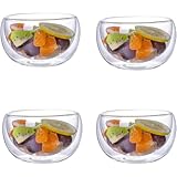 ChoyClitペアセット デザート・ボウル ダブルウォール 二重構造 耐熱ガラス 小鉢 サラダ 食器 ボール スープ 皿 おしゃれ ガラス デザート スイーツ シリアル 深皿 料理 パスタ 二人暮らし 透明 キッチン レストラン ホテル バンケット 小碗 そうめん鉢 お皿 小付 業務用 深皿 2点セット (500ML,4個)