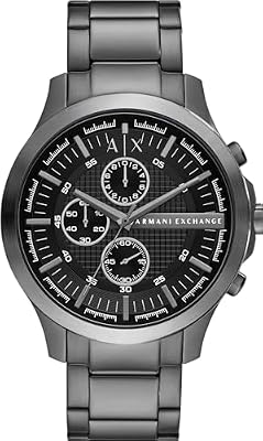 Armani Exchange Orologio per uomo, Movimento cronografo al quarzo e cassa da 46 mm con cinturino in acciaio, Grigio scuro e nero