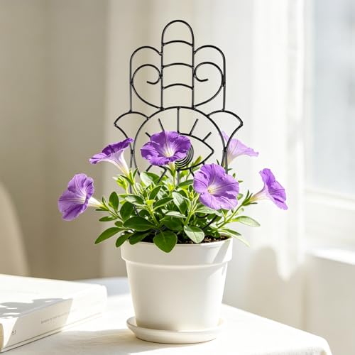2 Pack Decorative Plant Trellis, 15 Inch Hand Style Metal Plant Support Stakes, Metal Decorative Curved Art Plant Trellis for Indoor Potted Climbing Plants Vines Flower Houseplant Garden Decor — view 3