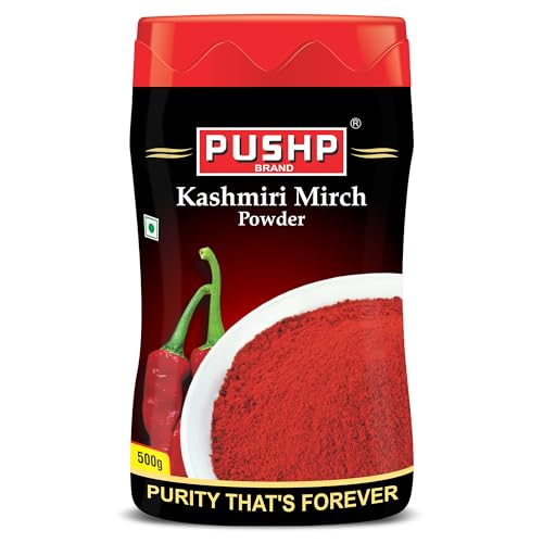 Image of Pushp Brand Kashmiri Red Chilli Powder 500g Jar (Pack of 1)