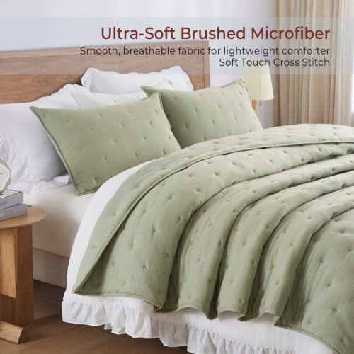 softpage Sage Green Queen Quilt Set Soft Lightweight 3 Piece Bedspread by softpage - Image 2