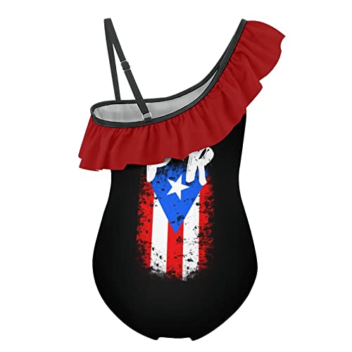 Puerto Rico PR Flag Girls' One Piece Swimsuit 3D Printed Ruffle Swimwear Floral Bathing Suit2