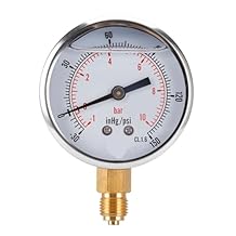 Compound Pressure Vacuum Gauge Glycerine Filled -1/10Bar & -30*Hg 1/4 BSP10BAR