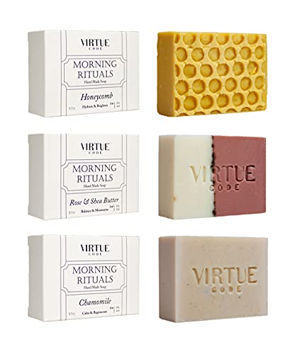 VIRTUE CODE Morning Rituals Handmade Soap. 3 Pack Variety Pack Unique Homemade Bath Soap Bars. All Natural Soap Bar, Face and Body Soap Bars. Glycerin Soaps Natural Bar Soap for Women and Men.