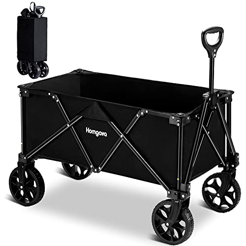 Homgava Collapsible Folding Wagon Cart, Portable Large Capacity Camping Wagon, All Terrain Foldable Wagon, Heavy Duty Utility Wagon Cart For Grocery Outdoor Beach Gardening Shopping Fishing Black #TOP12
