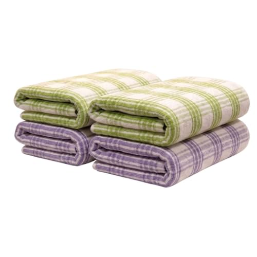 Image of Athom Living Premium Hand Towels- Cotton, 400 GSM, Ultra Soft, Quick Dry, Highly Absorbent | for Hand, Kitchen and Gym | 60 * 40 cm, Pack of 4 (Lavener & Green Strips)