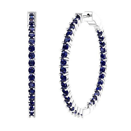 Belinda Jewelz Large Hoop Earrings For Women Sapphire Birthstone Tennis Eternity Earring 925 Sterling Silver 3 Mm Shiny Round Cut Sparkly Gemstone Fine Jewellery Accessory Push Back Topaz For Valentine’s Day And Wedding Gifts 5.1 Carat Blue Stone #TOP7