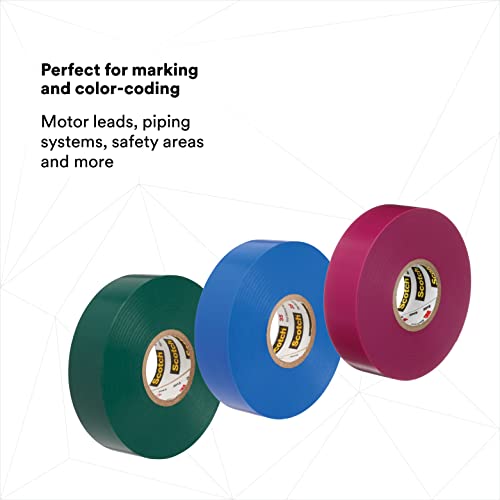 3M Scotch Vinyl Color Coding Electrical Tape 35, 1/2" X 20', Multi-Color, 8 Pack #TOP3