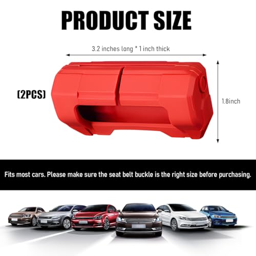 ZNDAW 2 PCS Car Seat Belt Buckle Covers, Anti-Scratch Silicone Safety Belt Clip Buckle Protector, Vehicle Interior Seatbelt Buckle Guard Protective Sleeve for Cars Vans Trucks (Red) - Thumbnail 2