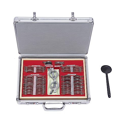 104 PCS Optical Trial Lens Kit, Precision Optical Lens Tolerance Kit Metal Edge Testing Kit with Free Trial Frame, Metal Rim Testing Trial Frame with Aluminum Case