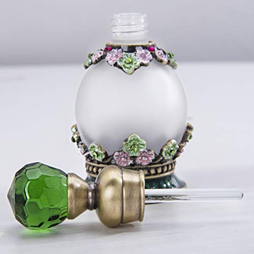 Yu Feng Flower Perfume Bottles Empty Vintage Fancy Decorative Crystal Glass Perfume Vial(15Ml,Green) #TOP2