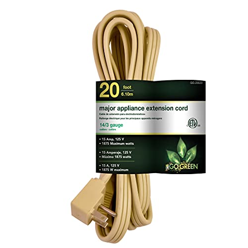 Go Green Power Inc. 20ft Appliance Cord Beige - 14/3 SPT-3 Heavy Duty Grounded Plug Kink-Free Ideal for Large Indoor Appliances