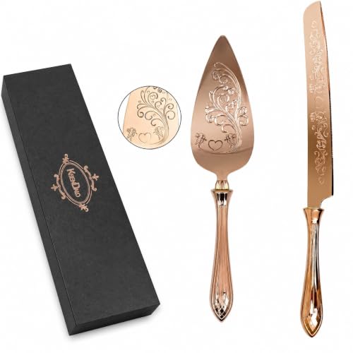 KSENDALO 2 Pcs Elegant Wedding Cake Cutting Set, SUS304 Stainless Steel | Hollow Handle, Serrated Knife Cake Cutting Set, Cake Server for Weddings & Anniversary, 13.78inch Long