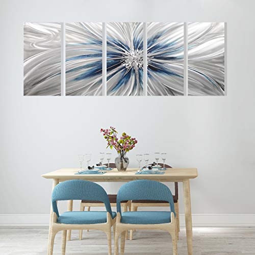 RICHSPACE ARTS Contemporary Metal Wall Art Blue and Silver Modern Sculpture Decor for Living Room 3d Flower Aluminum Artwork for Home and Office Farmhouse Style by RICHSPACE ARTS - Image 9