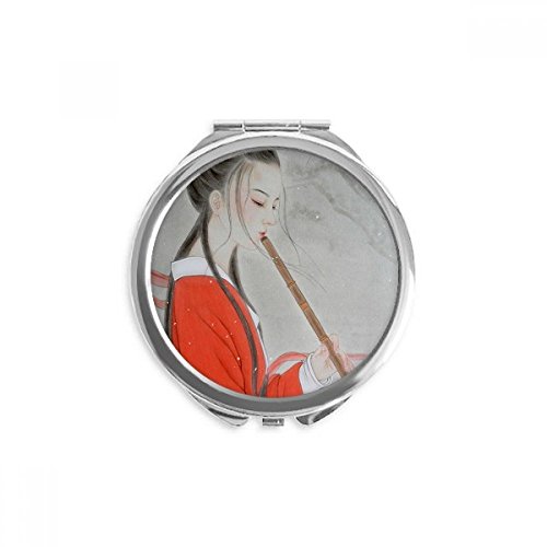 Miroir de poche beauté chinoise flûte rouge maquillage compact portable 6,5 cm