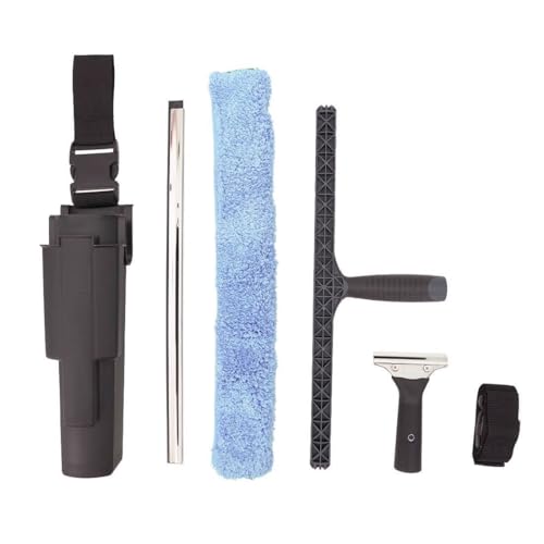XERO Window Squeegee Cleaning Caddy Kit- Holster Side Bucket with Adjustable Belt -18 Channel with Handle and 1-18 T-Bar Washer with Sleeve Windshield Cleaner Tool